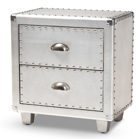 Baxton Studio Davet Silver Metal 2-Drawer Nightstand 152-9189